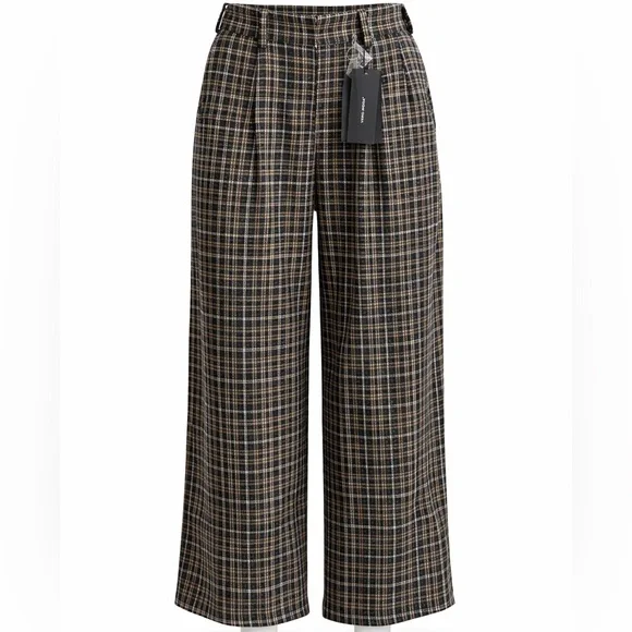 Vero Moda Black and Brown Plaid High-Waist Trousers NWT XS - Picture 1 of 3